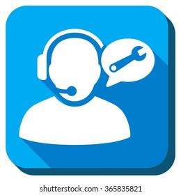Manager Service Message vector icon. Style is rounded square light blue button with long shadows. Symbol color is white.
