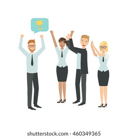 Manager Sharing Good News With Cheering Colleagues Teamwork Illustration