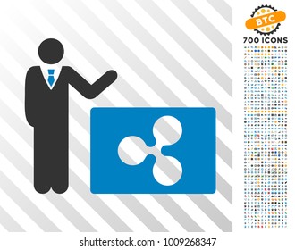 Manager Show Ripple pictograph with 7 hundred bonus bitcoin mining and blockchain images. Vector illustration style is flat iconic symbols designed for crypto-currency apps.