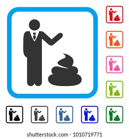 Manager Show Shit icon. Flat grey pictogram symbol in a blue rounded rectangle. Black, grey, green, blue, red, orange color additional versions of manager show shit vector.