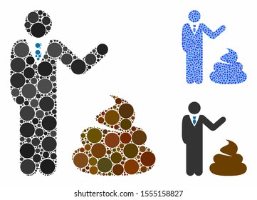 Manager show shit mosaic of filled circles in various sizes and color hues, based on manager show shit icon. Vector random circles are united into blue composition.