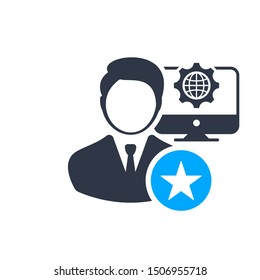 IT Manager sign. Data Management Icon with star sign, best, favorite, rating symbol