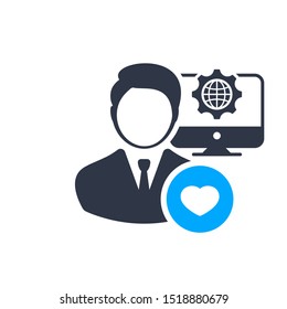 IT Manager sign. Data Management Icon with heart sign, favorite, like, love, care symbol