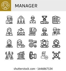 manager simple icons set. Contains such icons as Man, Worker, Time management, Coach, Podium, Training, Manager, Group, Instructor, Presentation, can be used for web, mobile and logo