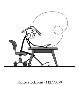 manager sits at the table. toothy laptop attacked manager.
