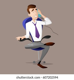 Manager sitting on the chair and speaking on the phone in flat style