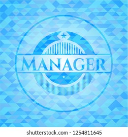 Manager sky blue emblem. Mosaic background