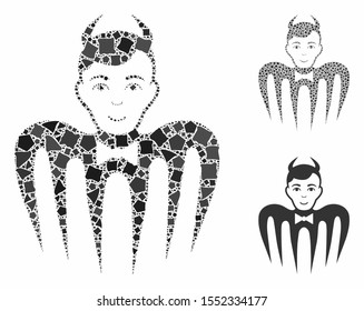 Manager spectre devil composition of abrupt parts in various sizes and color hues, based on manager spectre devil icon. Vector joggly pieces are organized into collage.