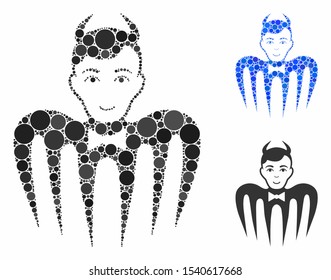 Manager spectre devil composition of round dots in variable sizes and color tones, based on manager spectre devil icon. Vector round dots are combined into blue composition.