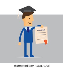 Manager or student. A man in a suit hold a certificate on completion of education. Vector illustration vector