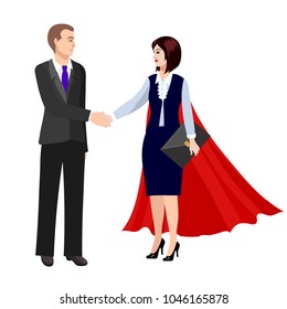 ?lient and manager superhero shaking hands