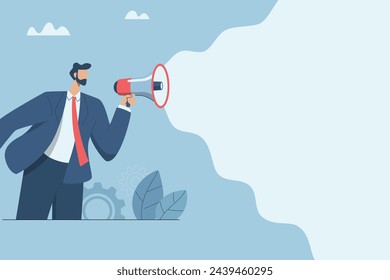 Manager or supervisor assigns work through megaphone, Effective time management, Notification of project deadlines to the business team, Space used to announce or notify employees. Vector design.