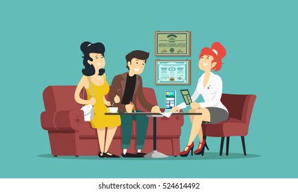 manager talking with clients. Vector illustration.