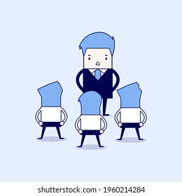 Manager talking with work to his employee. Cartoon character thin line style vector.