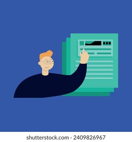 The manager talks about the company's affairs at a presentation with different graphs and images where it is written about business prospects