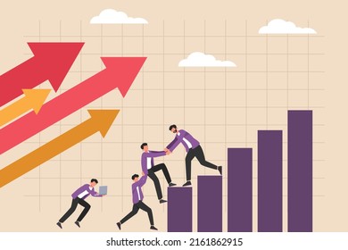 Manager and team hold hands and help each other in achieving targets. Coworker and success concept. Flat vector illustration isolated.