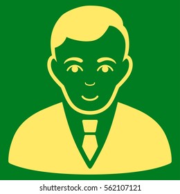 Manager vector icon. Flat yellow symbol. Pictogram is isolated on a green background. Designed for web and software interfaces.