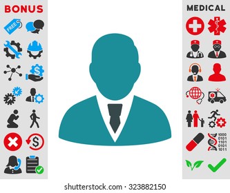 Manager vector icon. Style is bicolor flat symbol, soft blue colors, rounded angles, white background.