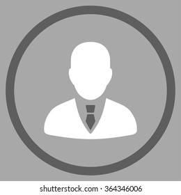 Manager vector icon. Style is bicolor flat circled symbol, dark gray and white colors, rounded angles, silver background.