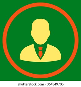 Manager vector icon. Style is bicolor flat circled symbol, orange and yellow colors, rounded angles, green background.