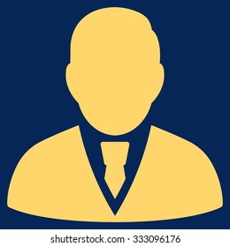 Manager vector icon. Style is flat symbol, yellow color, rounded angles, blue background.
