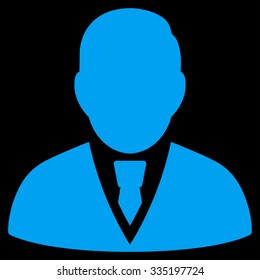 Manager vector icon. Style is flat symbol, blue color, rounded angles, black background.