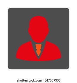 Manager vector icon. Style is flat rounded square silver button with red symbol, white background.
