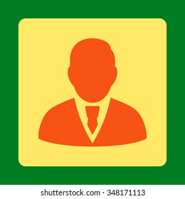 Manager vector icon. Style is flat rounded square button, orange and yellow colors, green background.