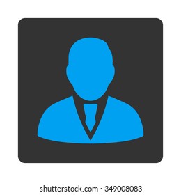 Manager vector icon. Style is flat rounded square button, blue and gray colors, white background.