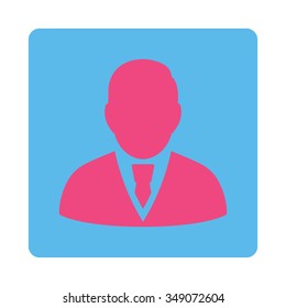Manager vector icon. Style is flat rounded square button, pink and blue colors, white background.