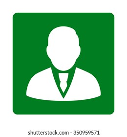 Manager vector icon. Style is flat rounded square button, white and green colors, white background.
