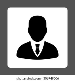 Manager vector icon. This flat rounded square button uses black and white colors and isolated on a gray background.