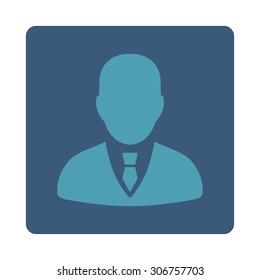 Manager vector icon. This flat rounded square button uses cyan and blue colors and isolated on a white background.