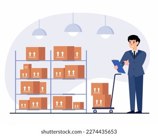 Manager in warehouse Check inventories before shipping and Writing Report Data in Paper Document.