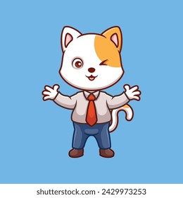 Manager White Cat Cute Cartoon Illustration