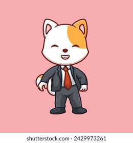 Manager White Cat Cute Cartoon Illustration