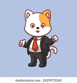 Manager White Cat Cute Cartoon Illustration