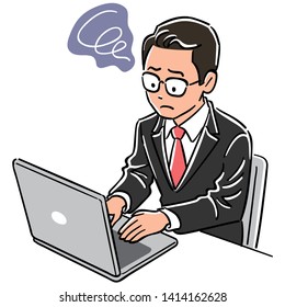 Manager who operates laptop computer