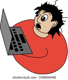 Manager working at home using a laptop. Cute flat illustration. Work with computer 