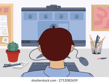 Manager working meeting at home vector illustration
