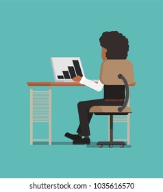 The manager works at the computer. Vector illustration. Suitable for animation (individual elements)