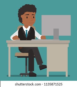 The manager works at the computer. Vector illustration. Suitable for animation (individual elements)
