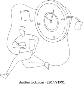 Managers are being chased by work deadlines. Out of time. Business metaphor. One line drawing design vector illustration
