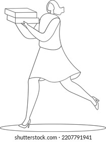 Managers are being chased by work deadlines. Out of time. Business metaphor. One line drawing design vector illustration
