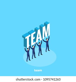 managers in business suits on a blue background, isometric image