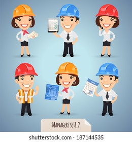 Managers Cartoon Characters In Helmet Set1.2 In the EPS file, each element is grouped separately.