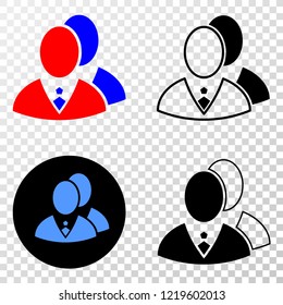 Managers EPS vector pictogram with contour, black and colored versions. Illustration style is flat iconic symbol on chess transparent background.