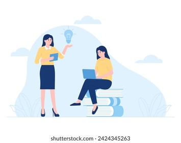 Managers give ideas to employee trending concept flat illustration