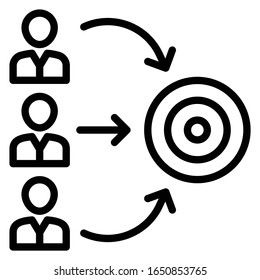 Gestores Objetivo Concepto de Objetivo, Símbolo Hrm sobre fondo blanco, Conjunto de personas que logran el diseño del icono del vector de misión, aspiraciones del grupo Firmar
