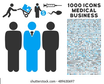 Managers icon with 1000 medical business bicolor blue and gray vector pictographs. Set style is flat symbols, white background.